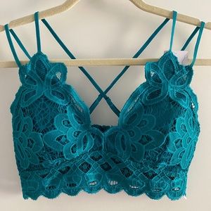 Anemone lace crochet bralette in Teal Green